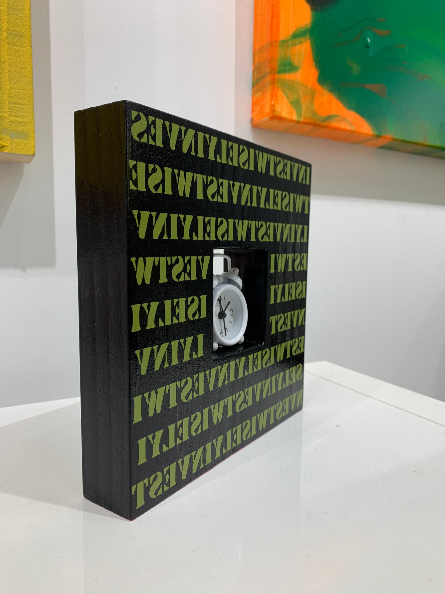 Clock Block -Black and Olive Green (White clock)