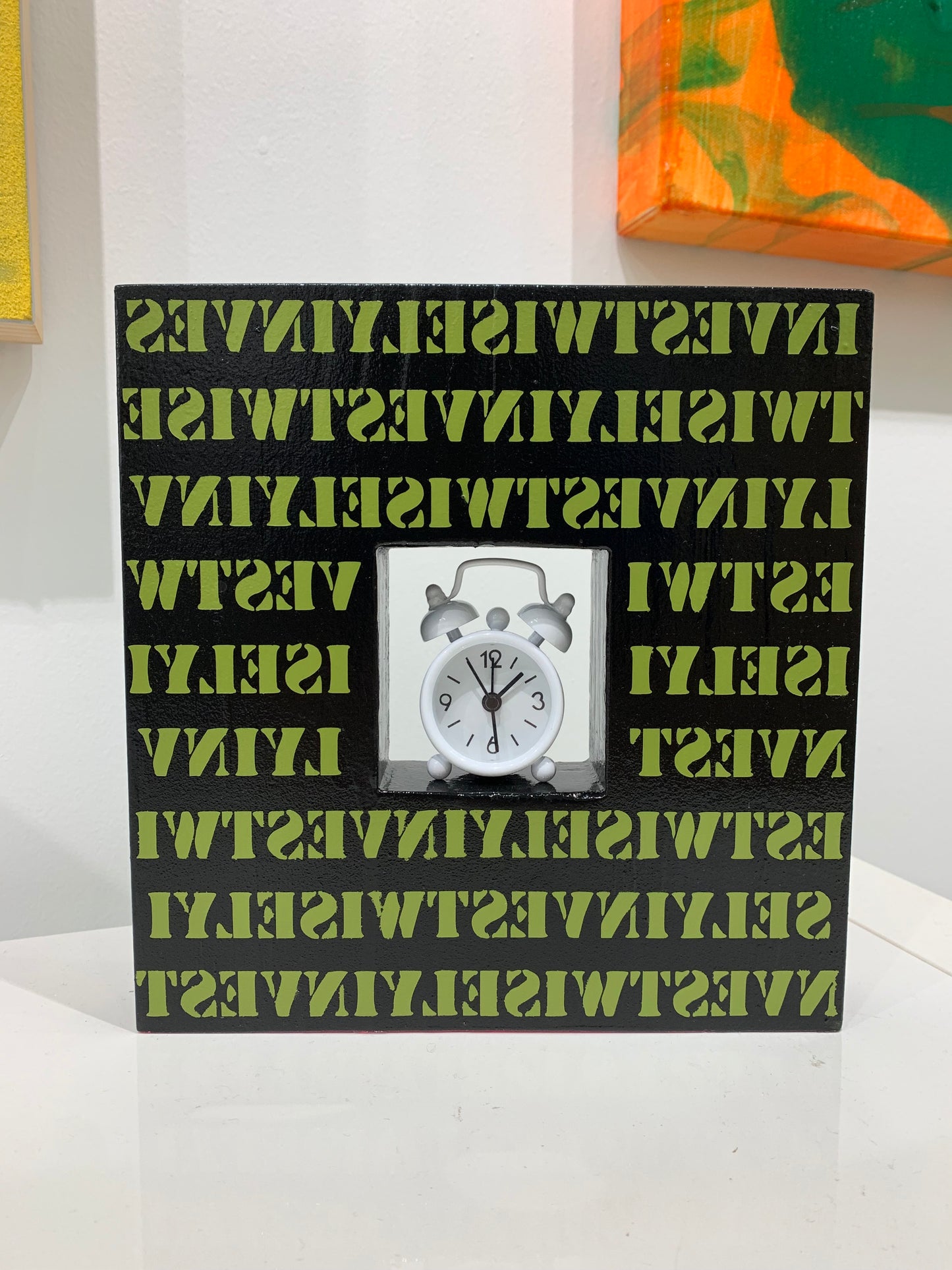 Clock Block -Black and Olive Green (White clock)