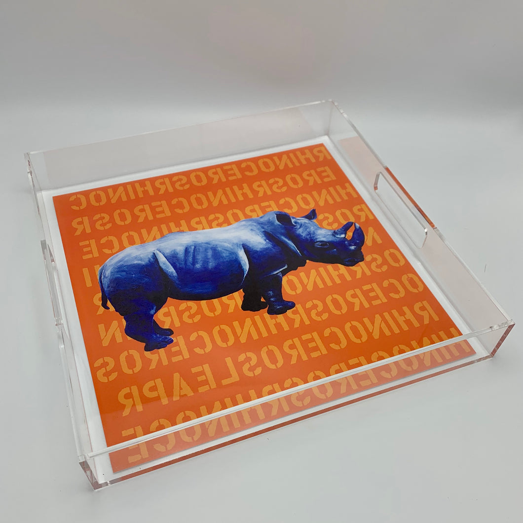 acrylic tray art decor decorate rhino rhinoceros orange